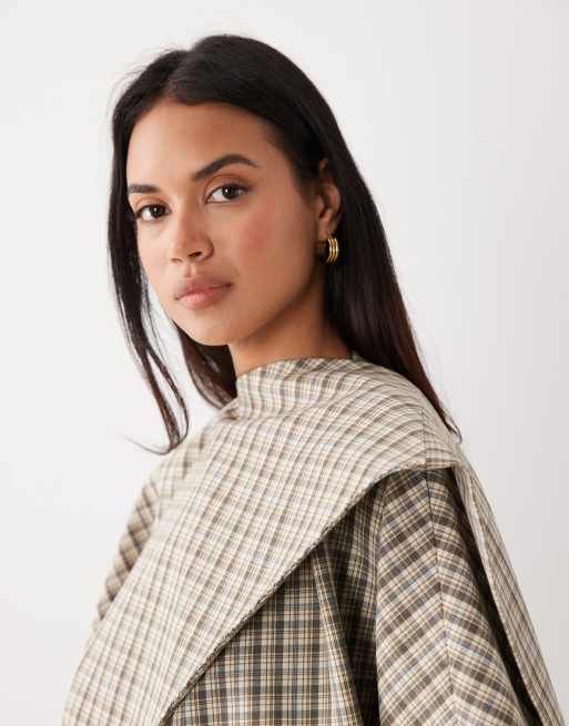 ASOS DESIGN - Giacca avvolgente con maniche ad ali di pipistrello écru a quadri micro, 2 di 4