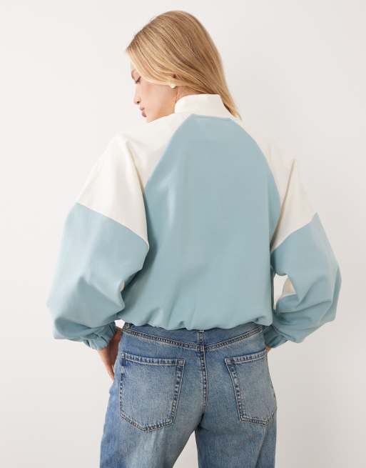 ASOS DESIGN - Giacca azzurra in tessuto interlock con collo a imbuto, zip e profili a contrasto, 4 di 4