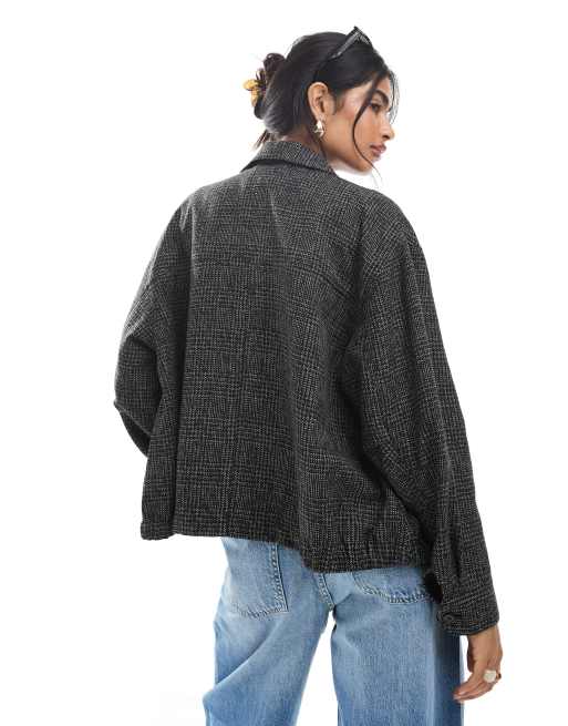 ASOS DESIGN - Giacca barn con fondo stile bomber e colletto a contrasto a quadri monocromatici, 4 di 4