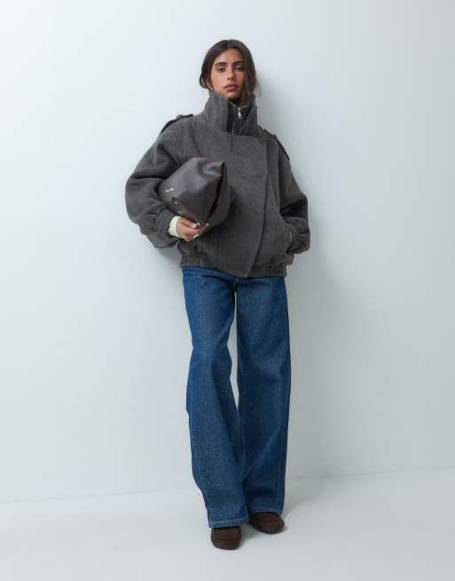 ASOS DESIGN giacca biker formale oversize con lana in antracite, 4 di 4