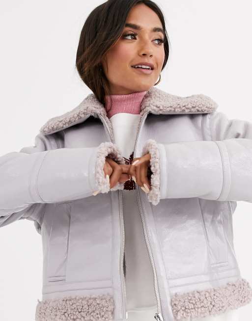 ASOS DESIGN - Giacca biker in montone sintetico e vinile