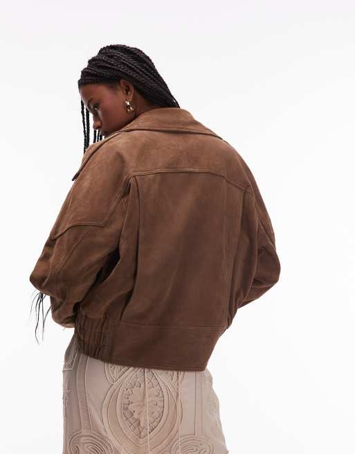 ASOS DESIGN - Giacca biker in vera pelle scamosciata marrone con fodera trapuntata, 3 di 4
