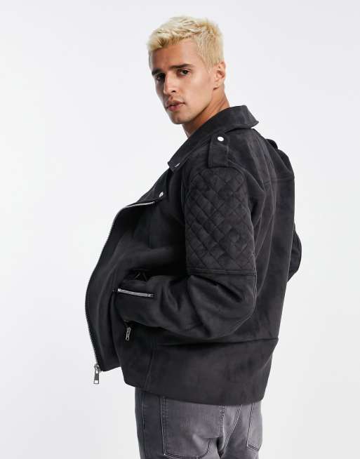 ASOS DESIGN - Giacca biker nera in pelle scamosciata sintetica , 2 di 4