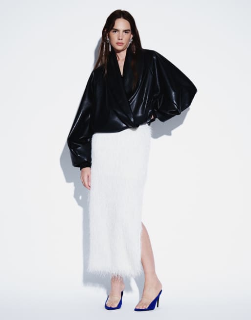 ASOS DESIGN giacca bomber avvolgente in similpelle nera con colletto sciallato, 2 di 5