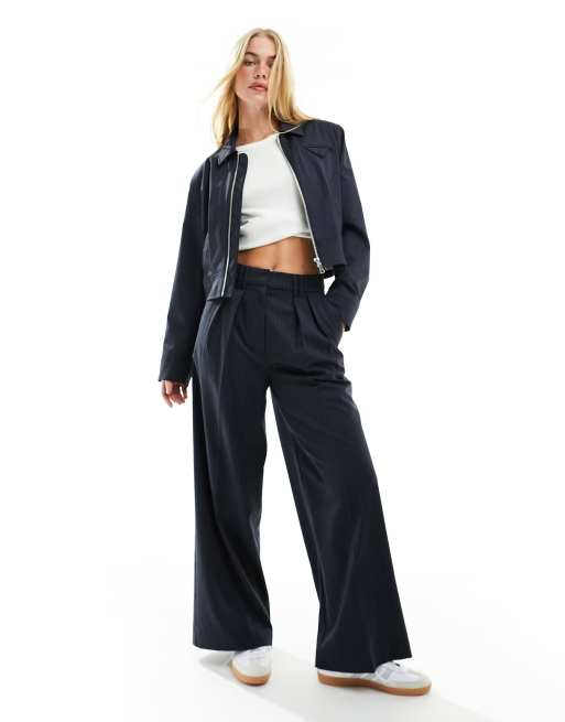 ASOS DESIGN - Giacca bomber blu navy gessato in coordinato, 4 di 4