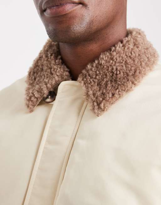 ASOS DESIGN - Giacca bomber color crema con colletto in pile borg, 5 di 5
