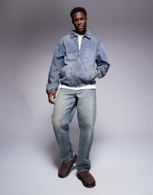 ASOS DESIGN - Giacca bomber di jeans blu lavaggio medio, 3 di 4
