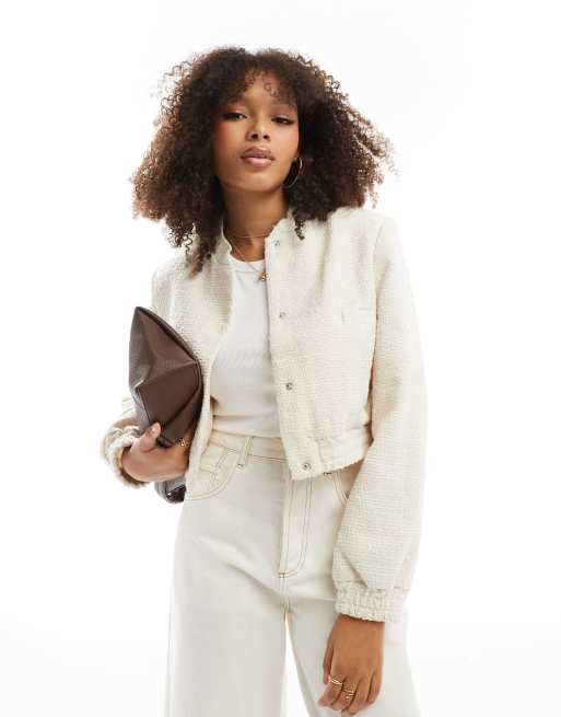 ASOS DESIGN - Giacca bomber écru bouclé con spalline pronunciate