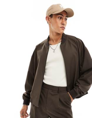 ASOS DESIGN - Giacca bomber elegante marrone con tasche in coordinato - view 1