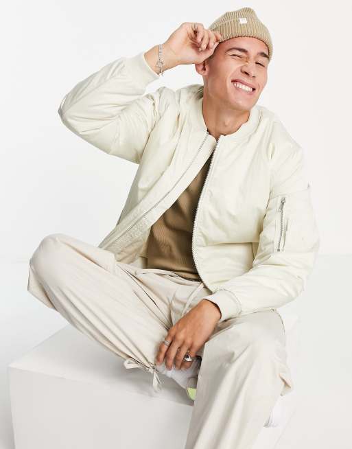 ASOS DESIGN - Giacca bomber imbottita color pietra con tasche MA1