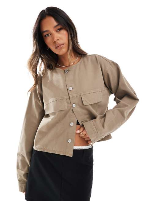 ASOS DESIGN - Giacca bomber in denim color tempesta di sabbia