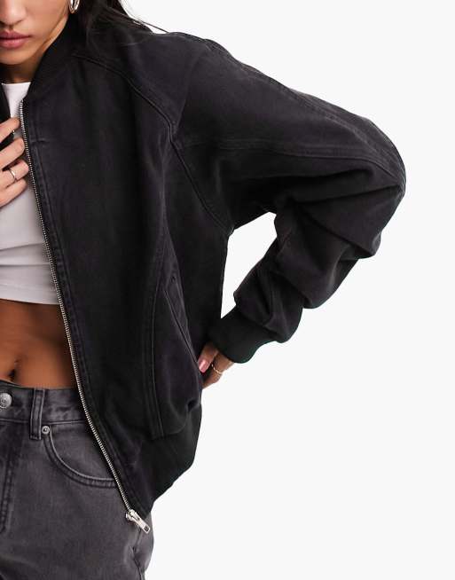 ASOS DESIGN - Giacca bomber in denim nero slavato, 5 di 5