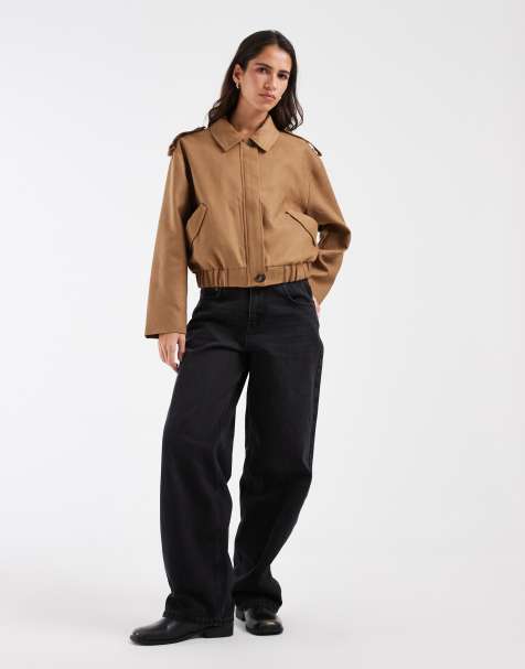 ASOS DESIGN giacca bomber in finto camoscio con colletto in color tan - view 1