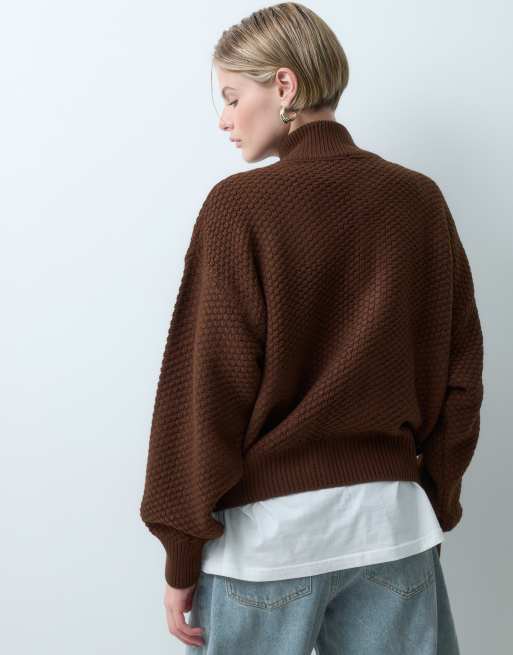 ASOS DESIGN giacca bomber in maglia con collo alto marrone cioccolato, 4 di 5
