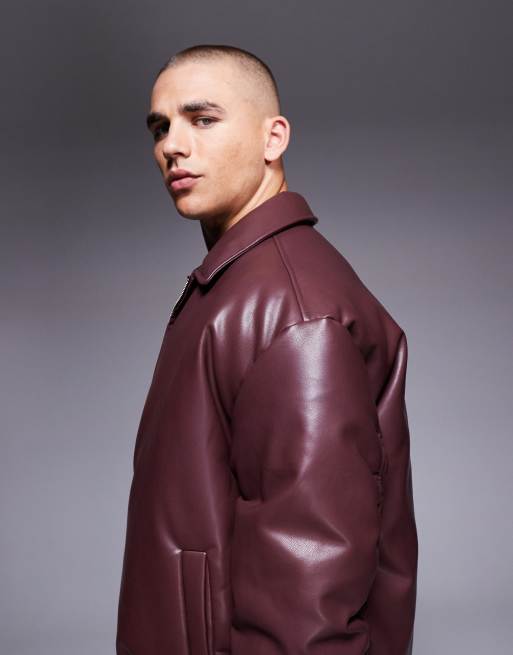 ASOS DESIGN - Giacca bomber in pelle sintetica bordeaux, 3 di 5