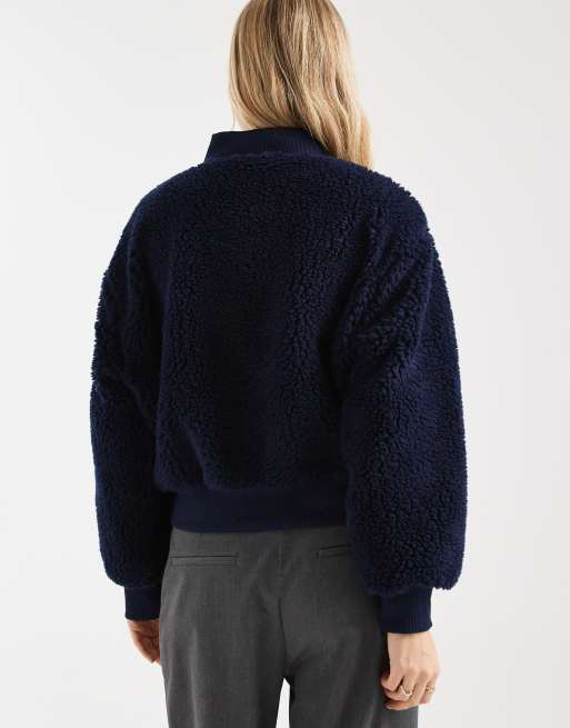 ASOS DESIGN - Giacca bomber in pile borg blu navy, 4 di 4
