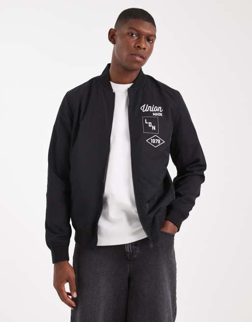 ASOS DESIGN - Giacca bomber leggera nera con stampa, 4 di 5