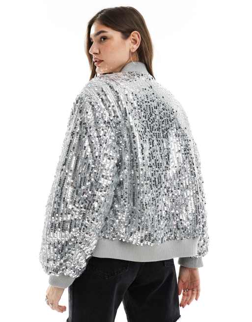 Donne Paillettes Cappotto Bomber Giacca Manica Lunga Cerniera Streetwear Casual Sciolto Glitter Capispalla Moda Femminile Primavera Cappotto - 11