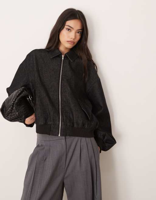ASOS DESIGN - Giacca bomber oversize in denim color nero écru