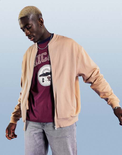 ASOS DESIGN - Giacca bomber oversize in jersey beige