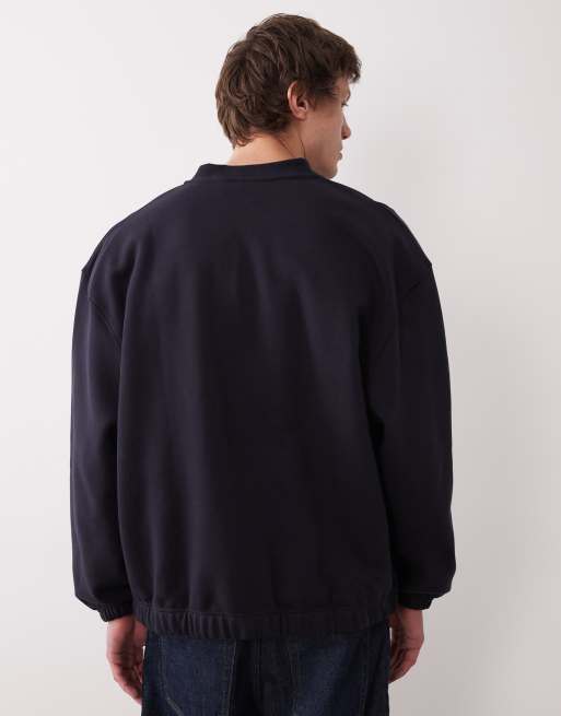 ASOS DESIGN - Giacca bomber oversize in jersey pesante color blu navy, 3 di 5