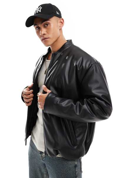 ASOS DESIGN - Giacca bomber oversize in pelle sintetica nera - view 1