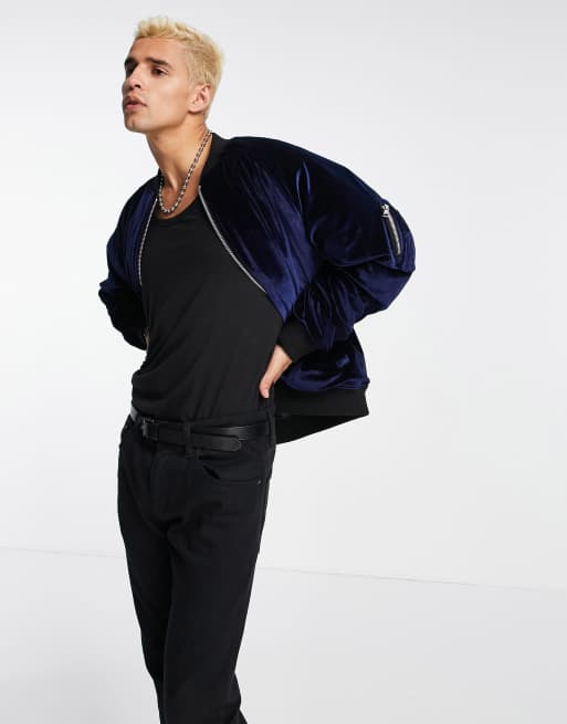 ASOS DESIGN - Giacca bomber oversize in velluto blu navy 