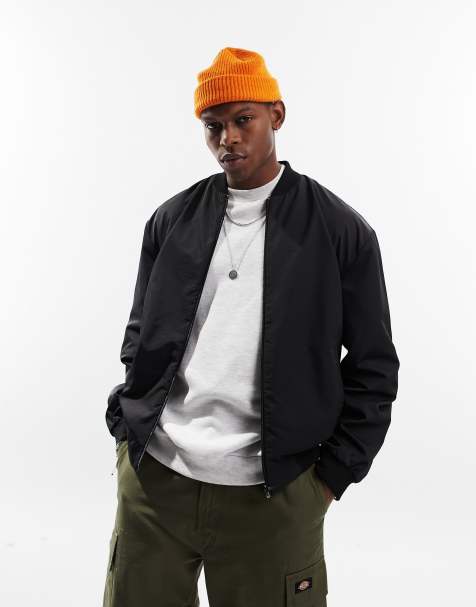 Asos Uomo Abbigliamento Cappotti e giubbotti Giacche Giacche di pile Giacca bomber oversize in vera pelle con colletto in pile borg nera 
