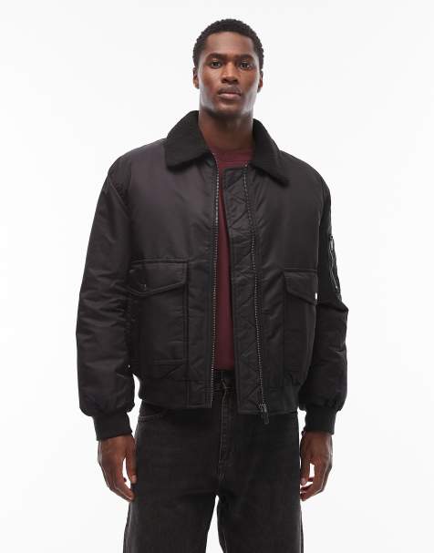 ASOS DESIGN - Giacca bomber oversize nera con colletto in pile borg - view 1