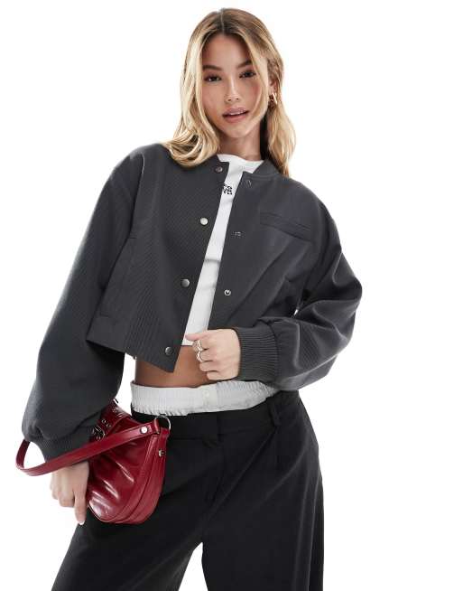 ASOS DESIGN - Giacca bomber sartoriale color antracite con orlo uniforme