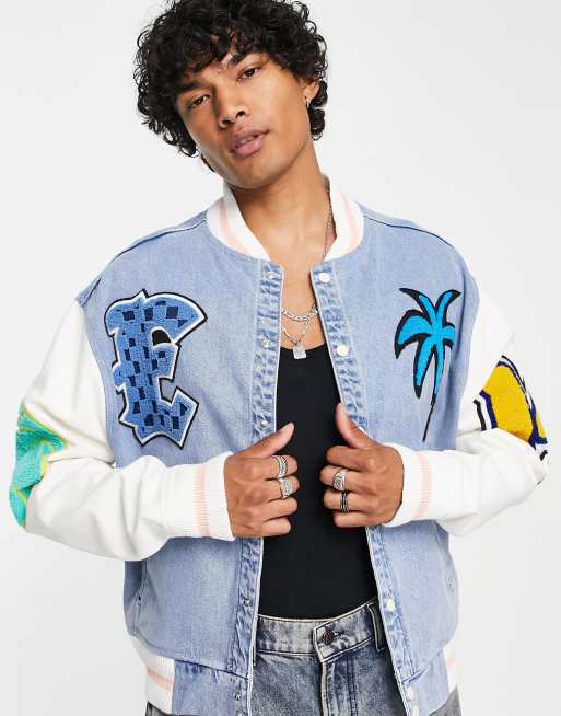 ASOS DESIGN - Giacca bomber squadrata stile college in denim