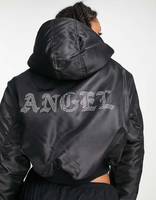 ASOS DESIGN - Giacca bomber taglio corto nera con strass applicati a caldo 