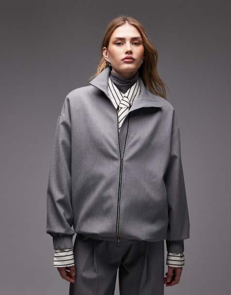 ASOS DESIGN - Giacca bomber taglio lungo con collo a imbuto antracite - view 1