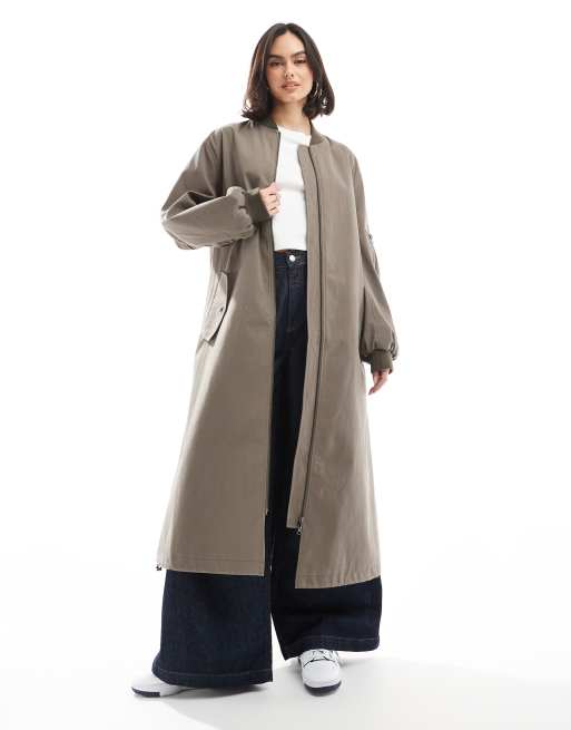 ASOS DESIGN - Giacca bomber taglio lungo kaki