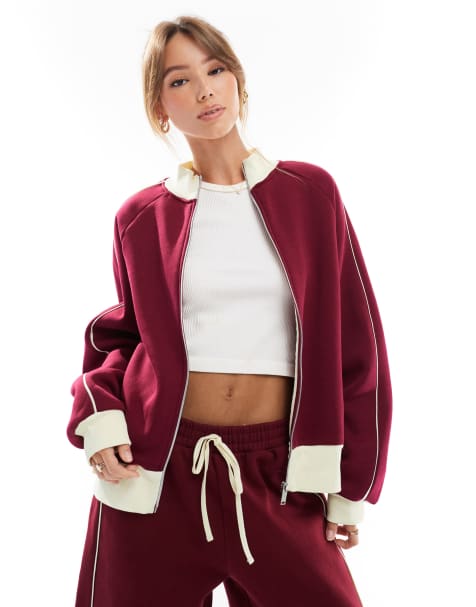 ASOS DESIGN - Giacca bordeaux con zip e righe laterali - view 1