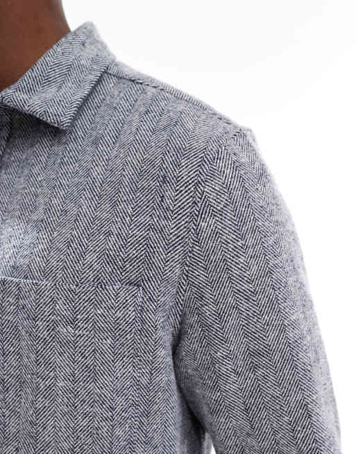 ASOS DESIGN - Giacca camicia color blu navy con motivo a spina di pesce e tasca applicata, 2 di 4