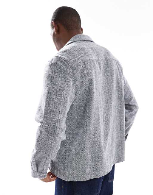 ASOS DESIGN - Giacca camicia color blu navy con motivo a spina di pesce e tasca applicata, 4 di 4