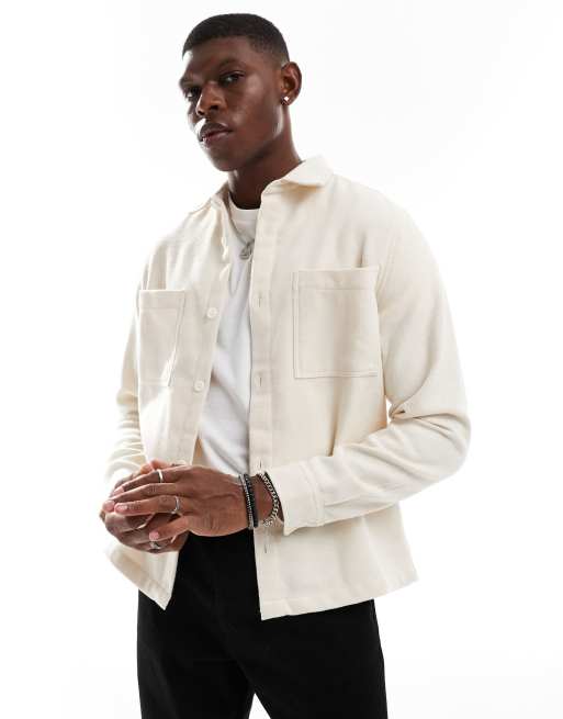 ASOS DESIGN - Giacca camicia in misto lana color pietra