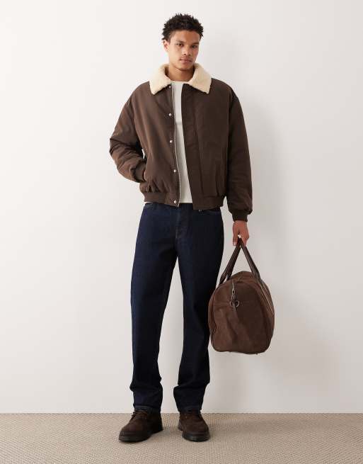 ASOS DESIGN - Giacca coach color marrone cioccolato con colletto in pile borg a contrasto, 2 di 5