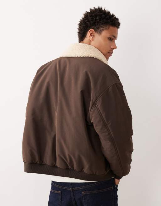 ASOS DESIGN - Giacca coach color marrone cioccolato con colletto in pile borg a contrasto, 3 di 5