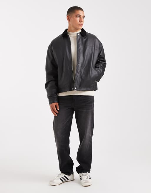 ASOS DESIGN - Giacca coach in vera pelle nera, 2 di 5