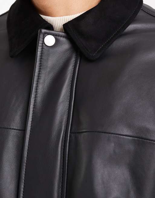ASOS DESIGN - Giacca coach in vera pelle nera, 5 di 5
