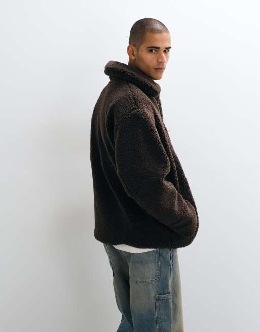 ASOS DESIGN - Giacca coach oversize in pile borg marrone, 3 di 5