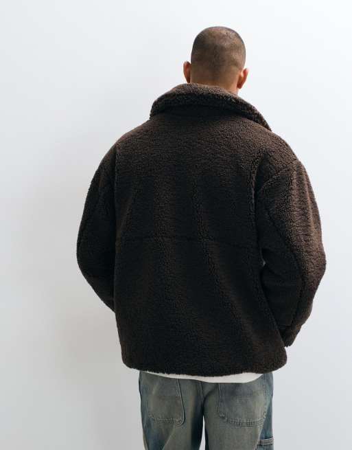 ASOS DESIGN - Giacca coach oversize in pile borg marrone, 5 di 5
