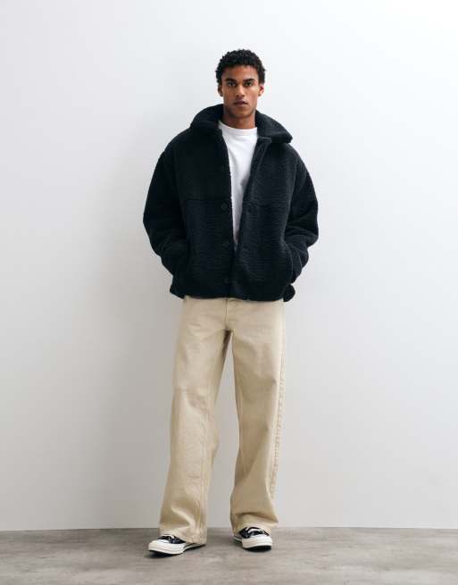 ASOS DESIGN giacca coach oversize in pile borg nera, 2 di 5