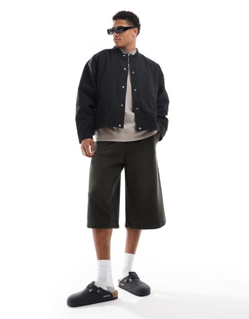 ASOS DESIGN - Giacca coach oversize taglio corto nero slavato