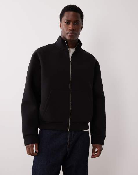 ASOS DESIGN - Giacca comoda in tessuto pesante effetto scuba nero con zip - view 1