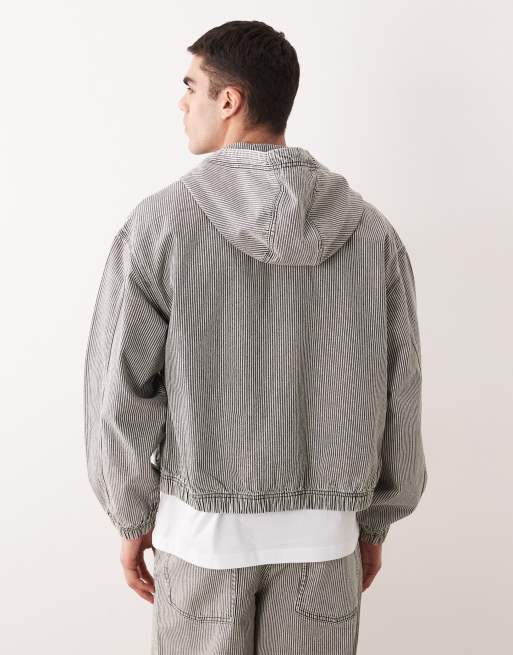 ASOS DESIGN - Giacca con cappuccio grigia e bianca a righe in coordinato, 5 di 5
