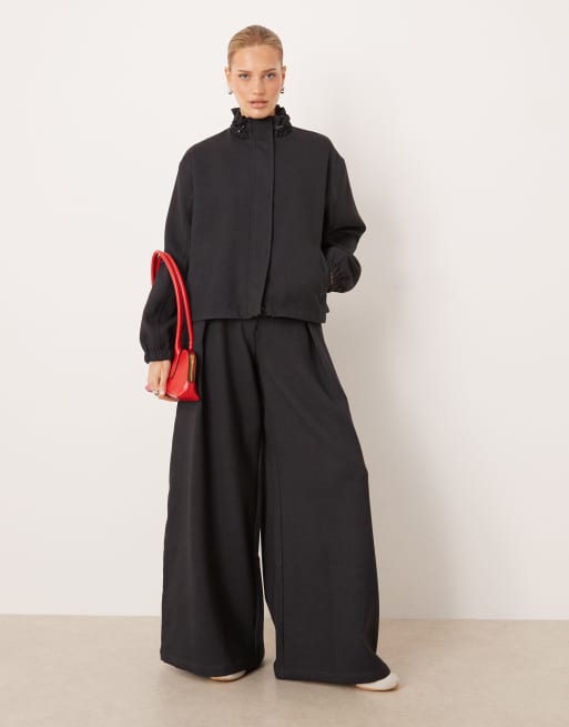 ASOS DESIGN - Giacca con collo a imbuto e pantaloni a fondo ampio sartoriali color antracite in coordinato