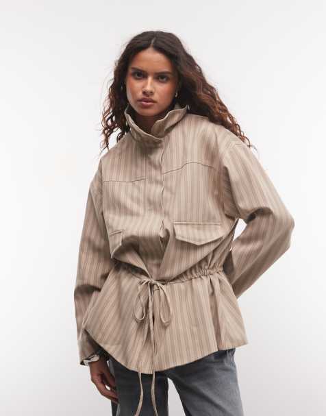 ASOS DESIGN giacca con collo a lupetto e fondo peplo a righe khaki - view 1